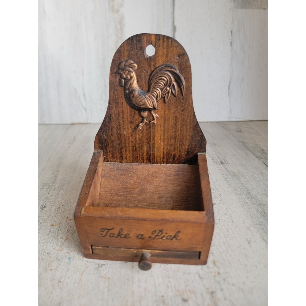 Vintage wooden rooster toothpick dispenser unique home decor farm rustic